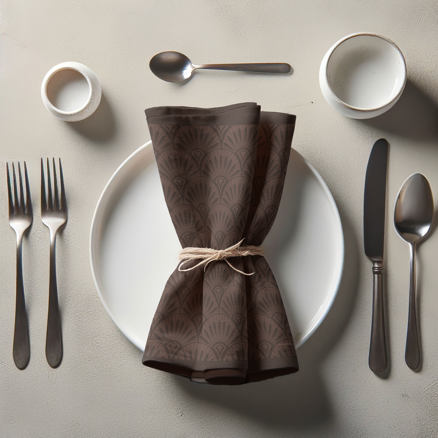 Brown Art Deco Napkin in Organic Cotton Voile