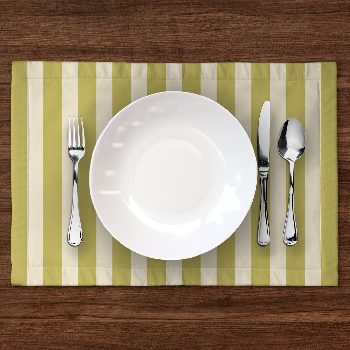ONE Medium Stripes Placemat - Moss in Lightweight Linen