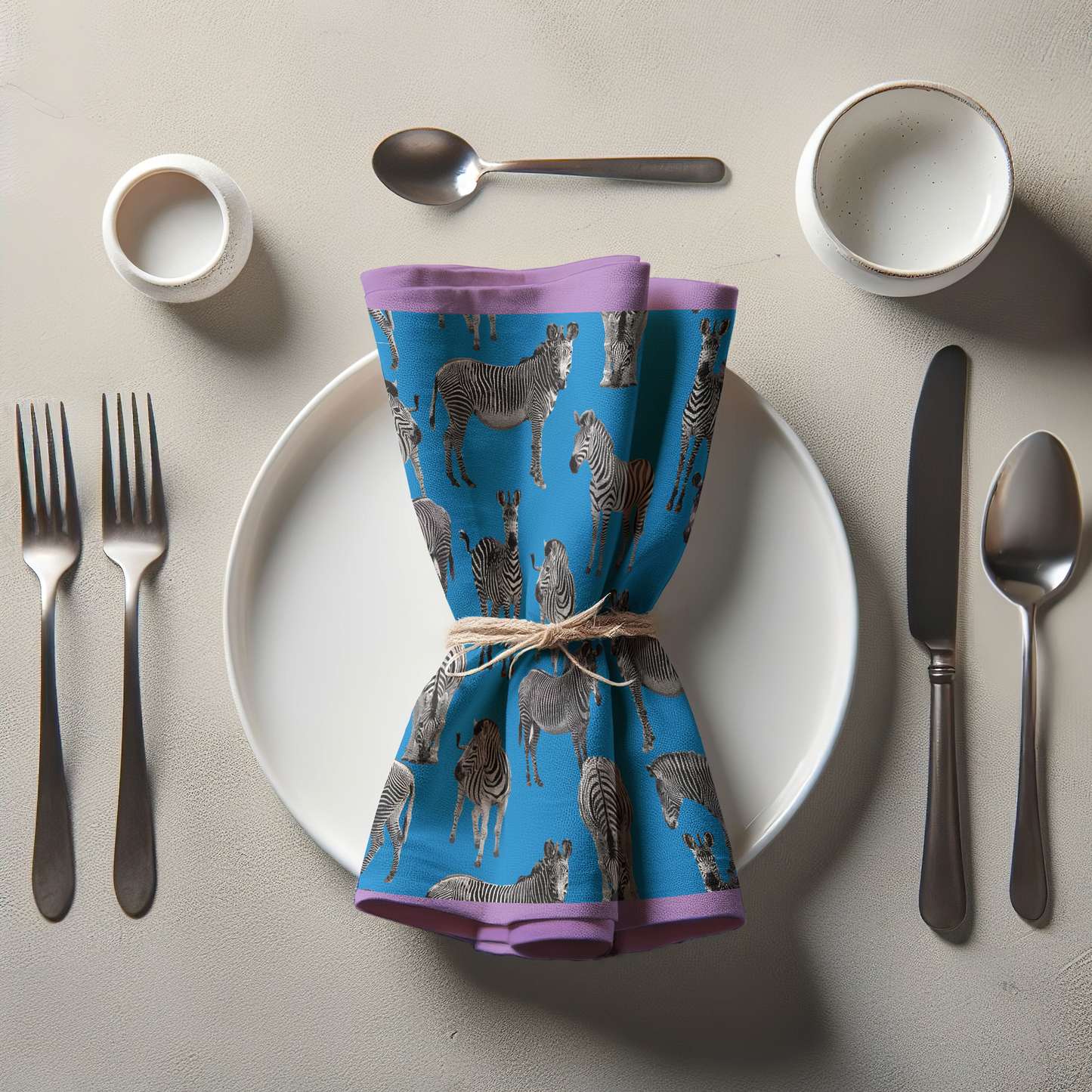 Zias Zebras Napkin in Cerulean Mauve in Organic Cotton Voile