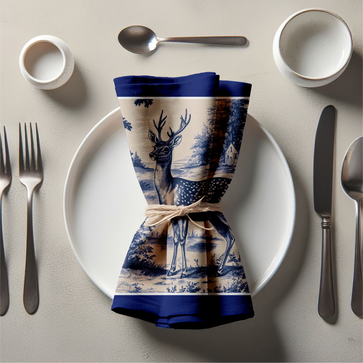 Deer Toile Napkin in Midnight Navy