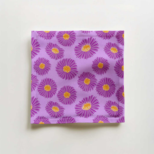 Purple Paper Daisy Cocktail Napkin in Organic Cotton Voile