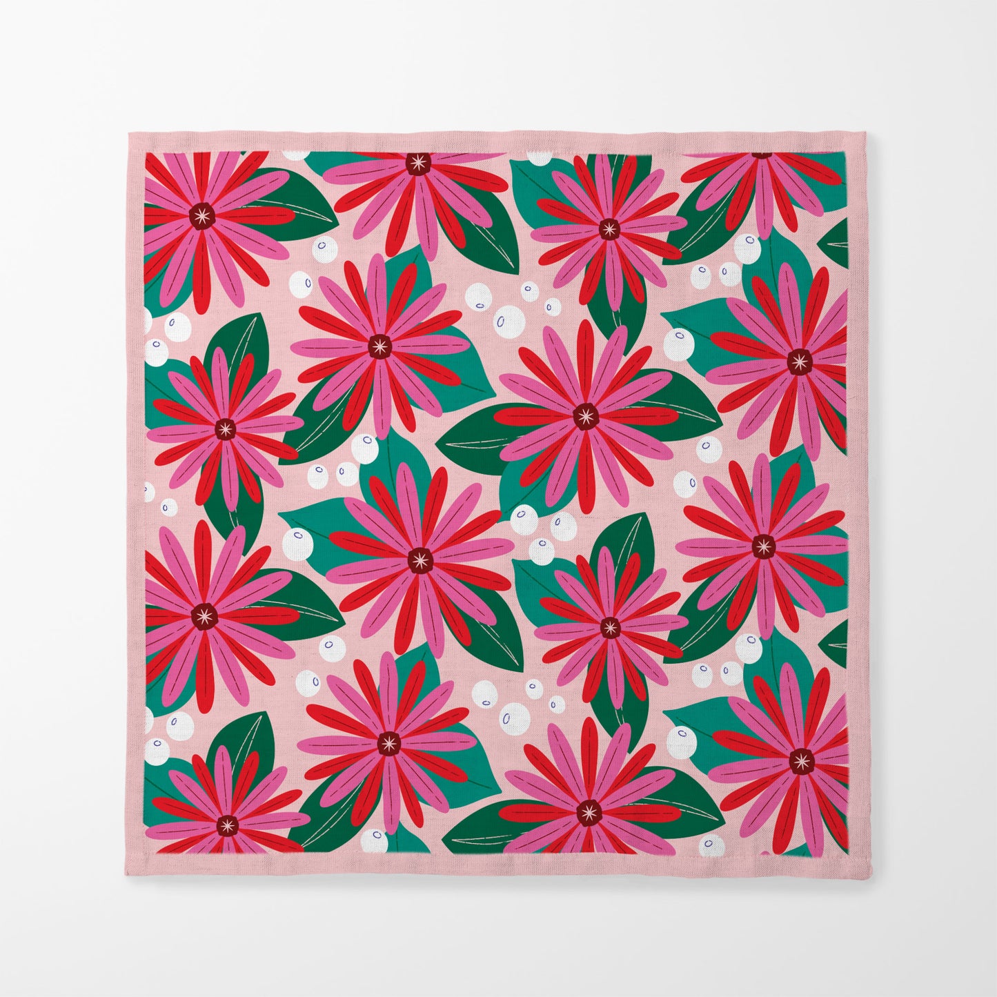 Pink Holiday Flowers - Organic Cotton Voile