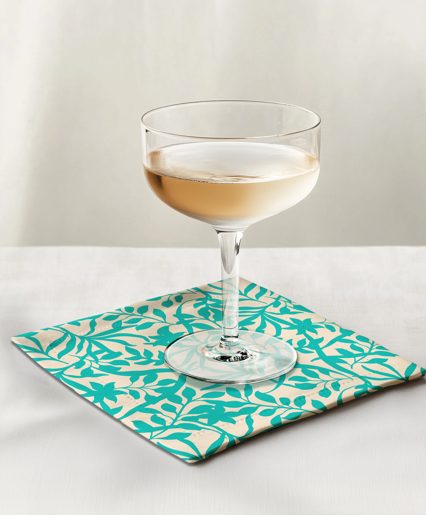 Figi Floral Cocktail Napkin in Turquoise - Organic Cotton Voile - 45%
