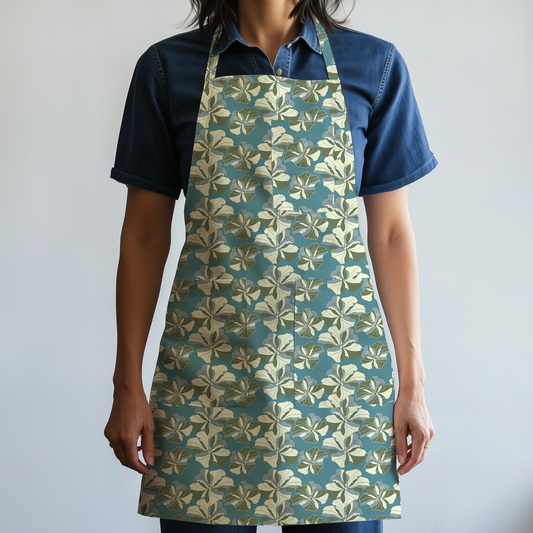 Tropical Cayena Full Chef Apron in Blue & Light Yellow