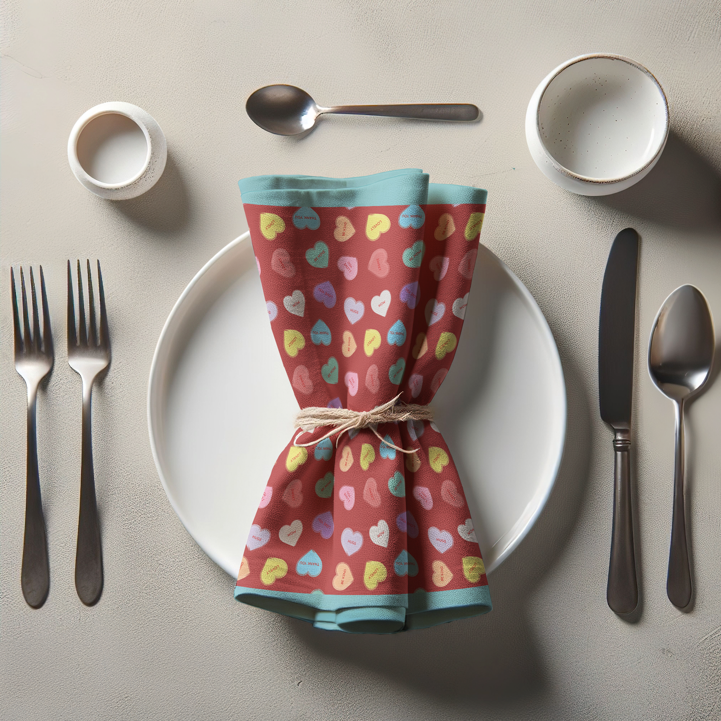 Zebra Red Candy Hearts Napkin with Aqua Border