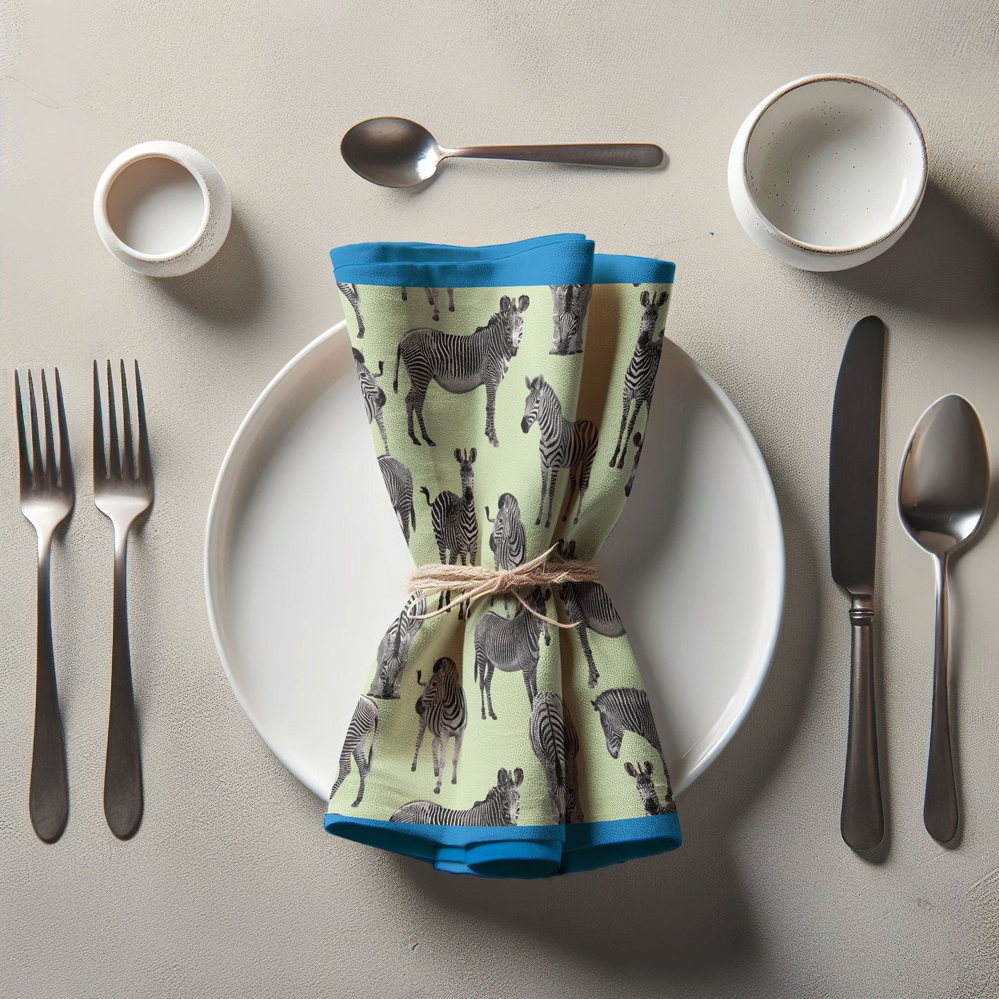 Zias Zebras Napkin Lime Cerulean in Lightweight Linen