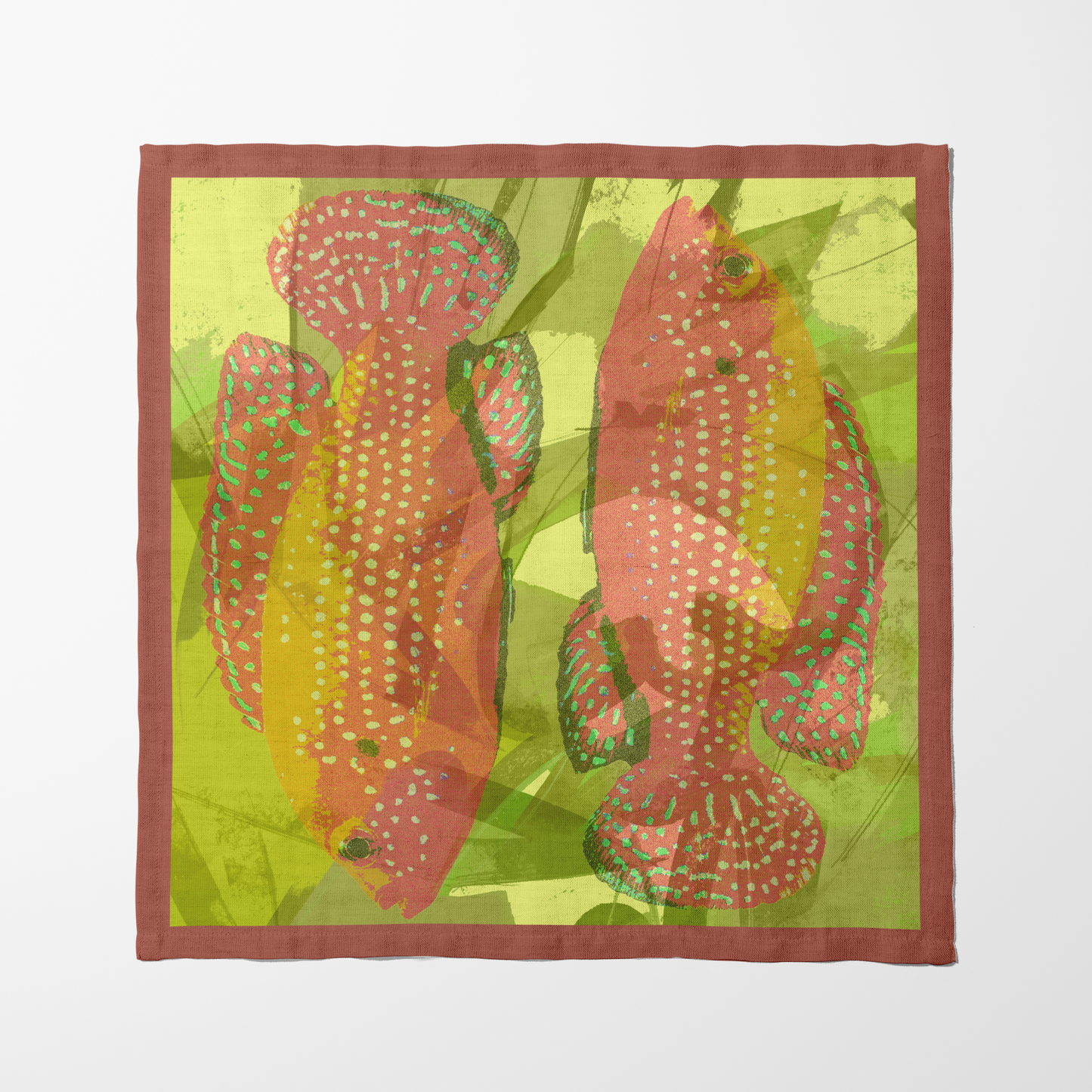 Two Fish Napkin with Yellow in Lightweight Linen