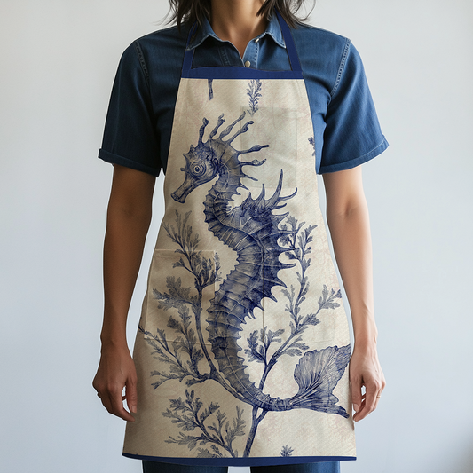 Seahorse Toile Apron in Navy