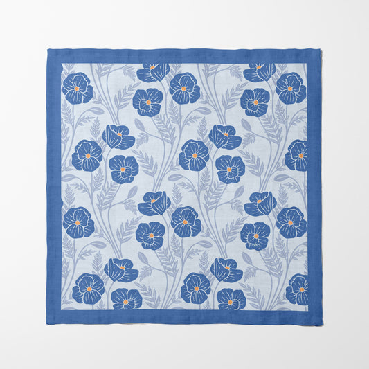 Flowing Poppies Icelandic Blue Napkin in Lightweight Linen