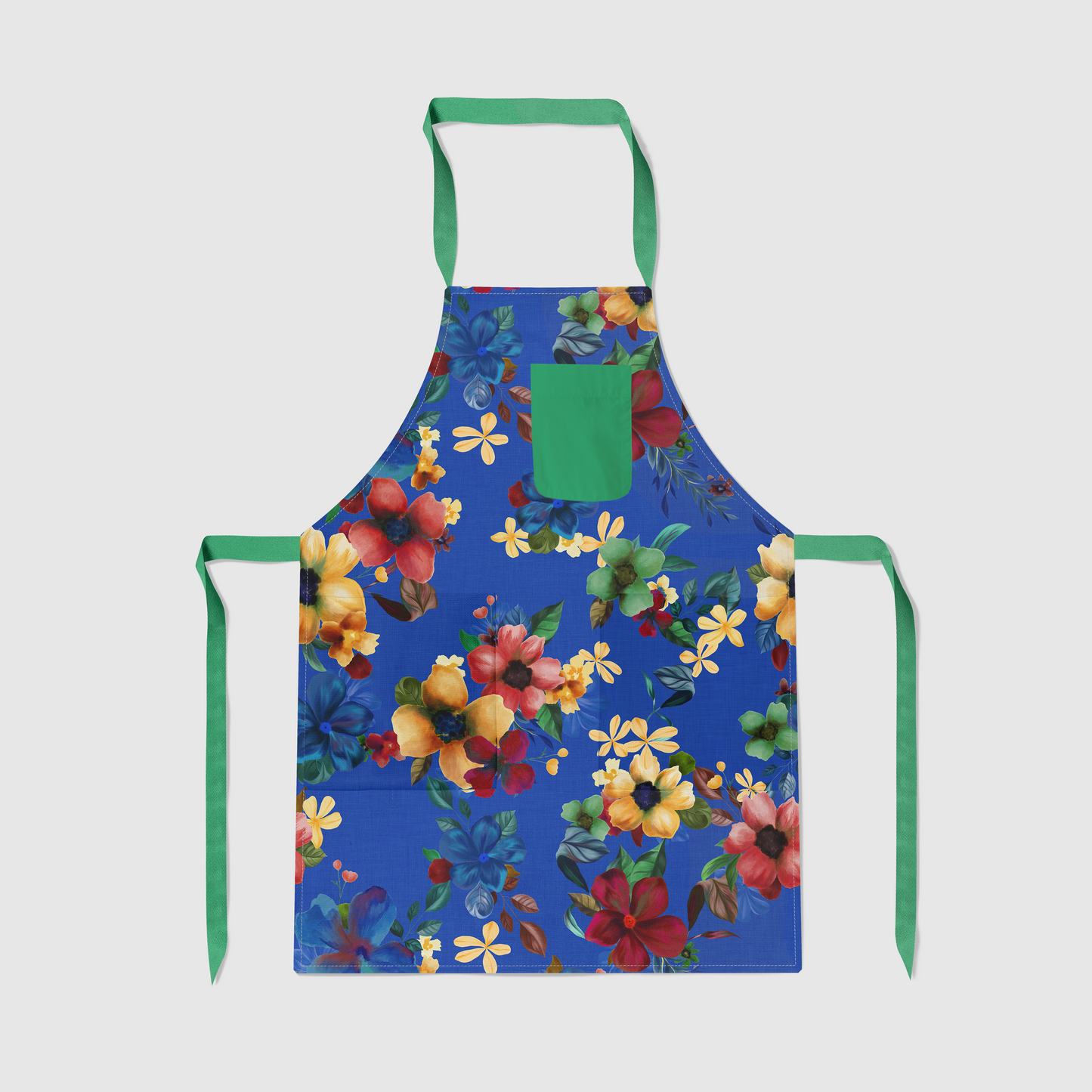 Martiniques Marigolds Full Chef Apron in Blue in Mid Weight Cotton Twill