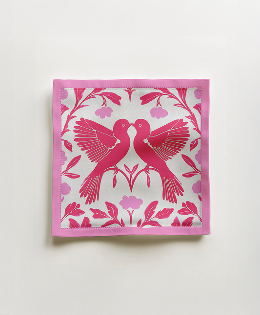 Love Birds Cocktail Napkin in Peony