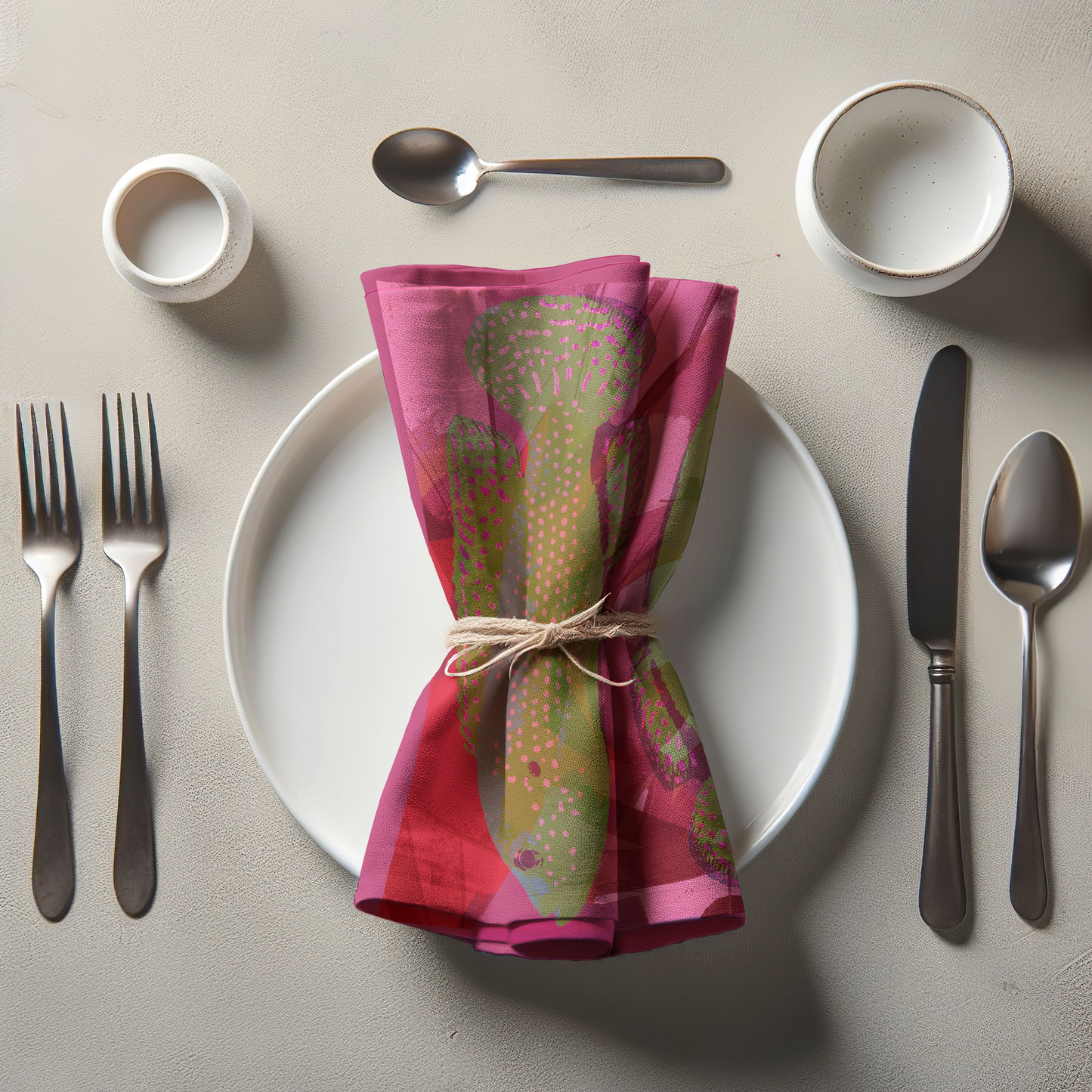 Two Fish Napkin with Pink in Lightweight Linen