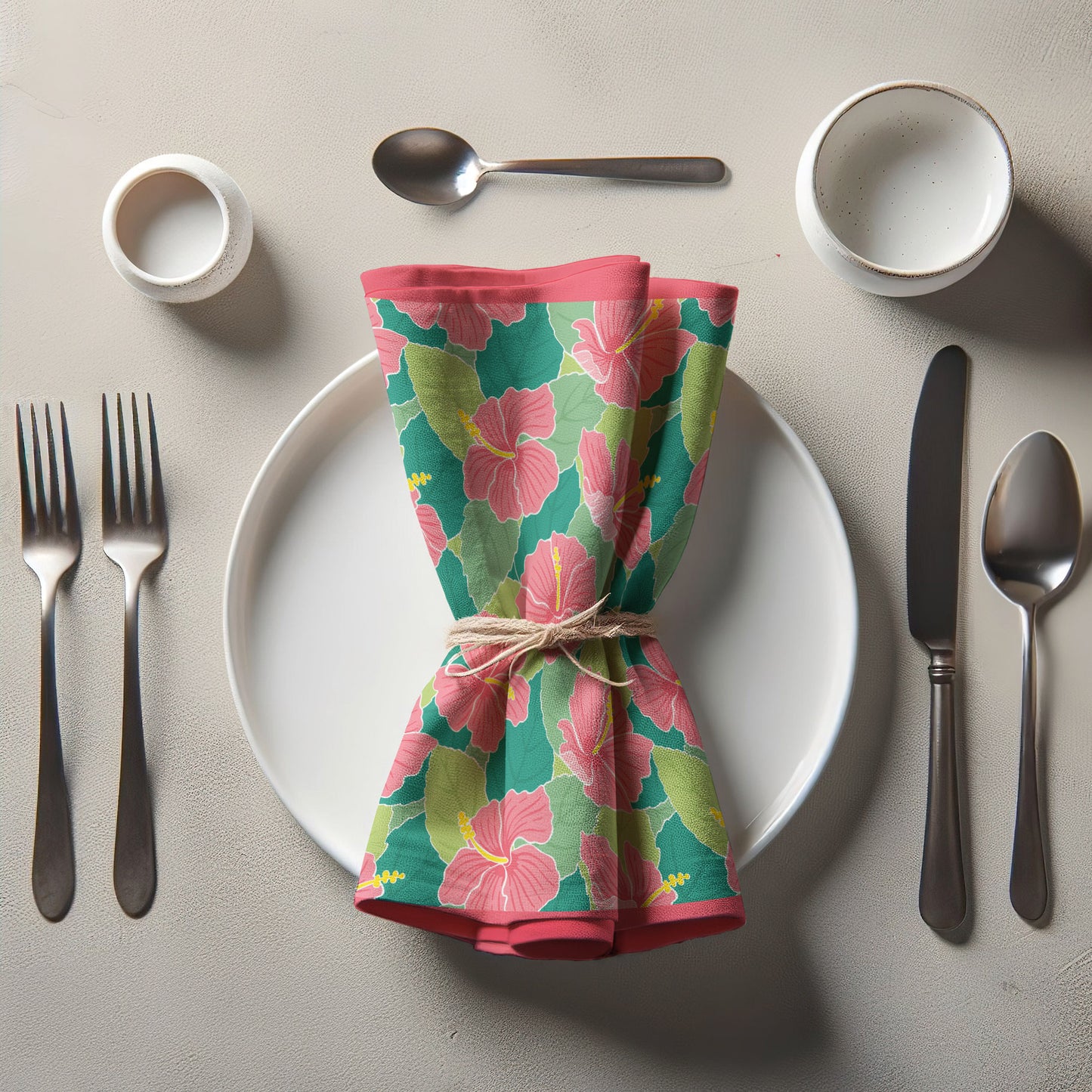 Tropical Hibiscus in Pink Napkin in Organic Cotton Voile