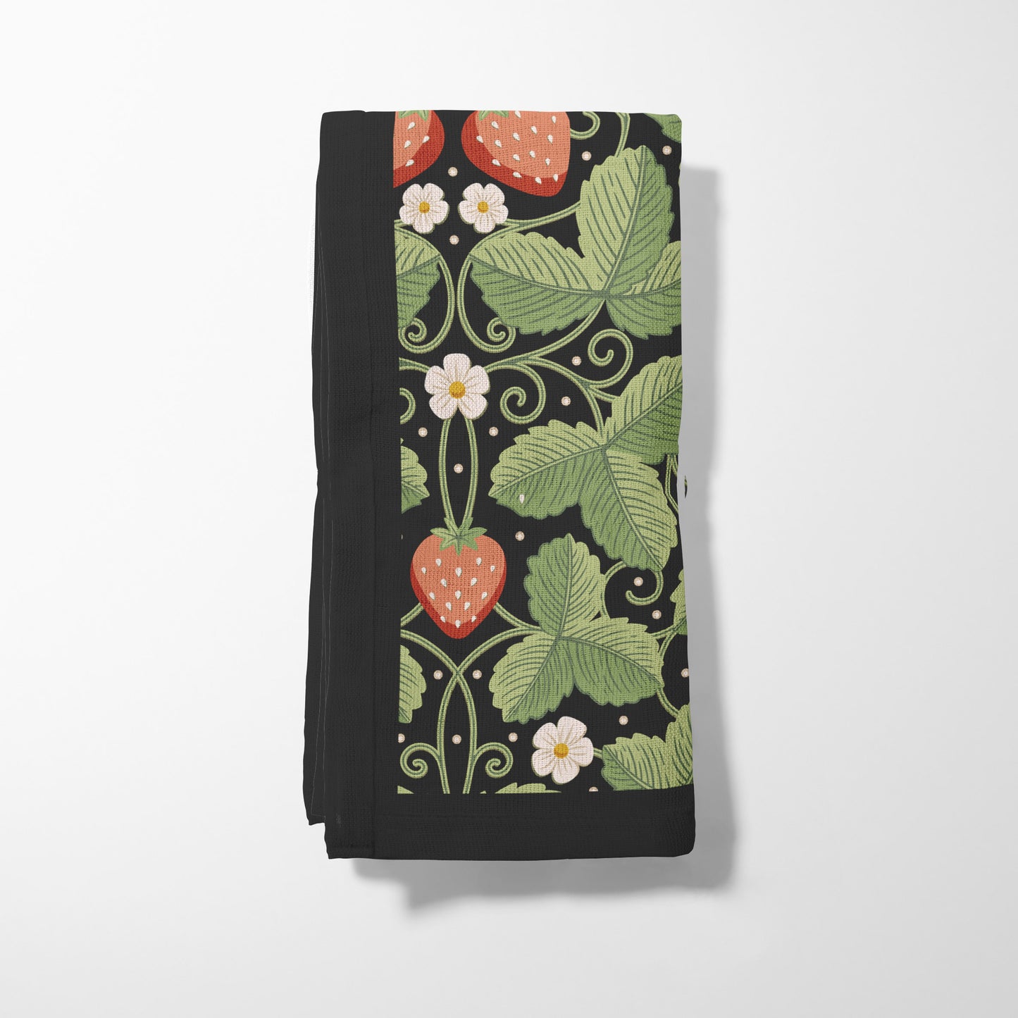 Arts & Crafts Strawberries on Black Napkin in Organic Cotton Voile