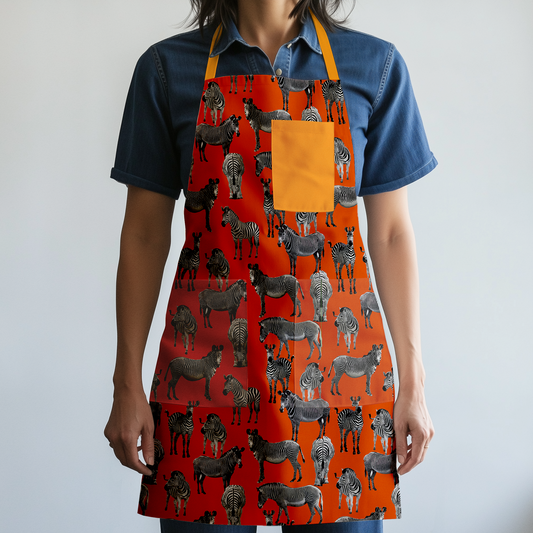 Zias Zebras Full Chef Apron in Mid Weight Cotton Twill