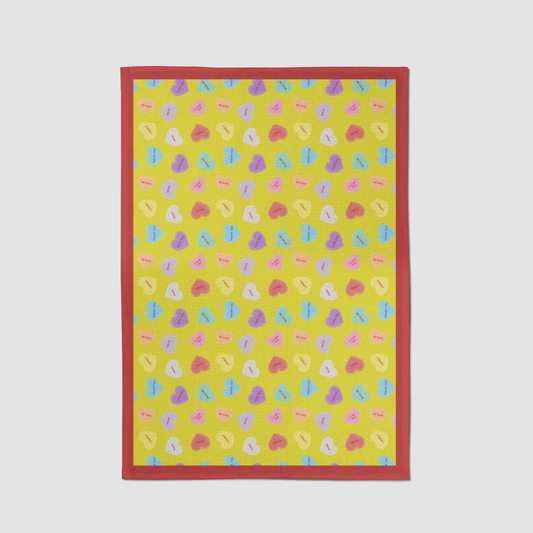 Laughter Yellow Candy Hearts with Zebra Red Tea Towel
