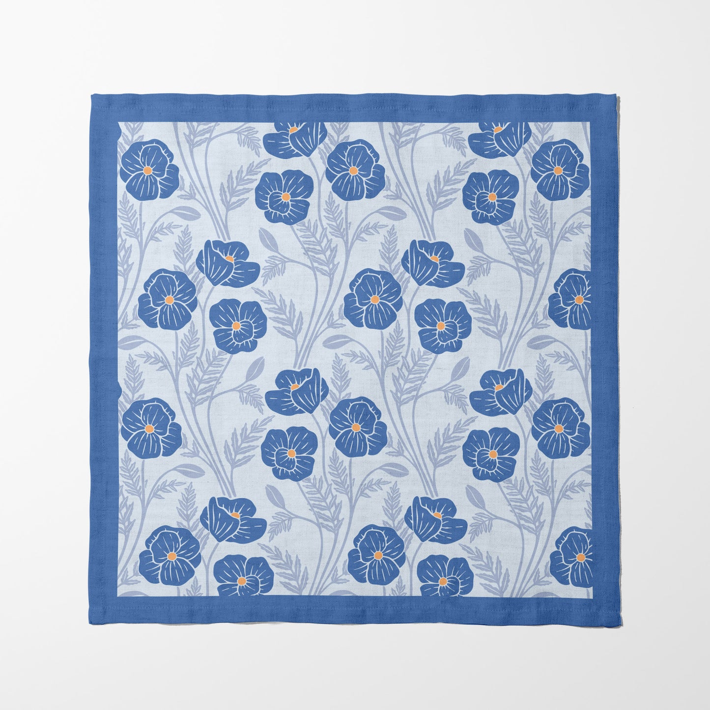 Flowing Poppies Icelandic Blue Napkin in Organic Cotton Voile