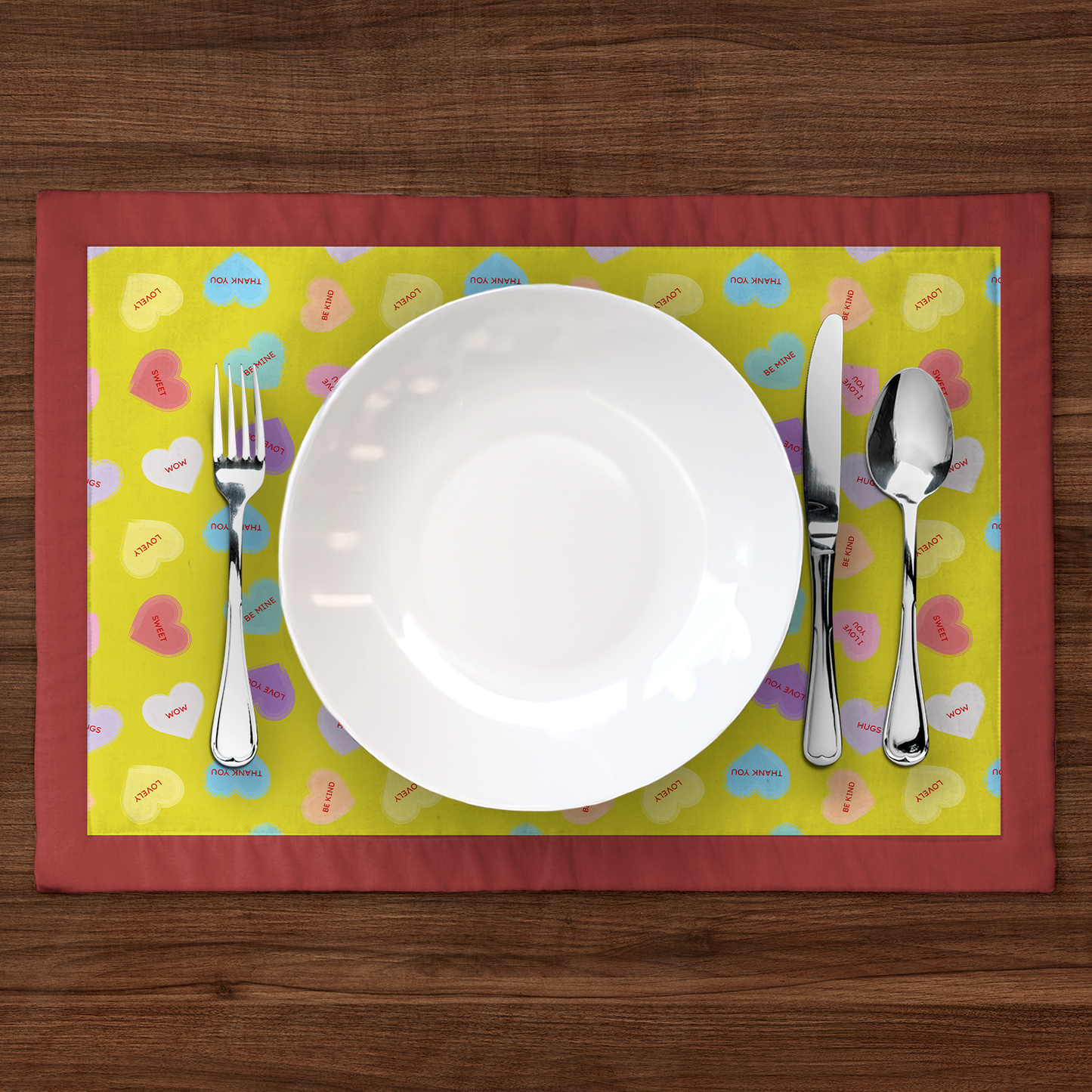 Laughter Yellow Candy Hearts with Zebra Red Placemat