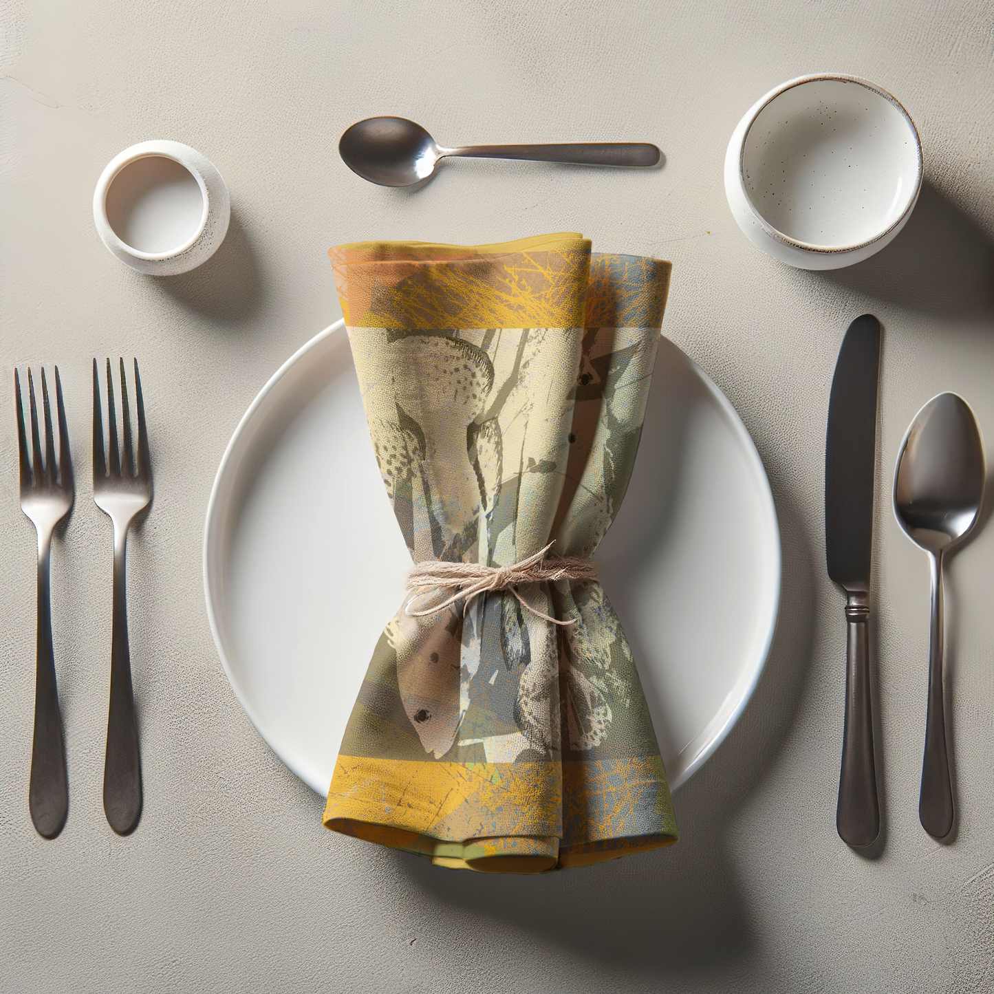 Two Fish Yellow Napkin in Lightweight Linen