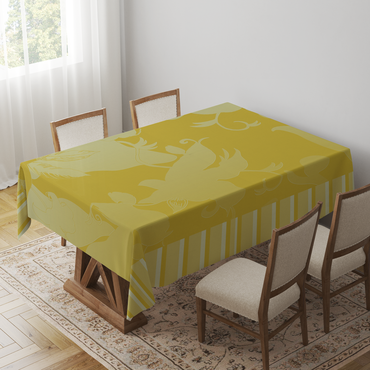 Tropical Paissage Tablecloth in Yellow in Mid Cotton Twill