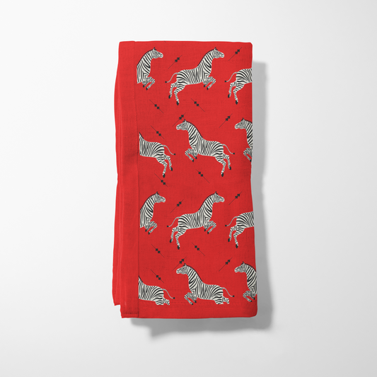 Leaping Zebras Napkin in Red in Organic Cotton Voile