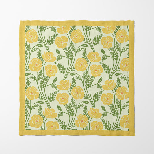 Flowing Poppies in Yellow Napkin in Lightweight Linen