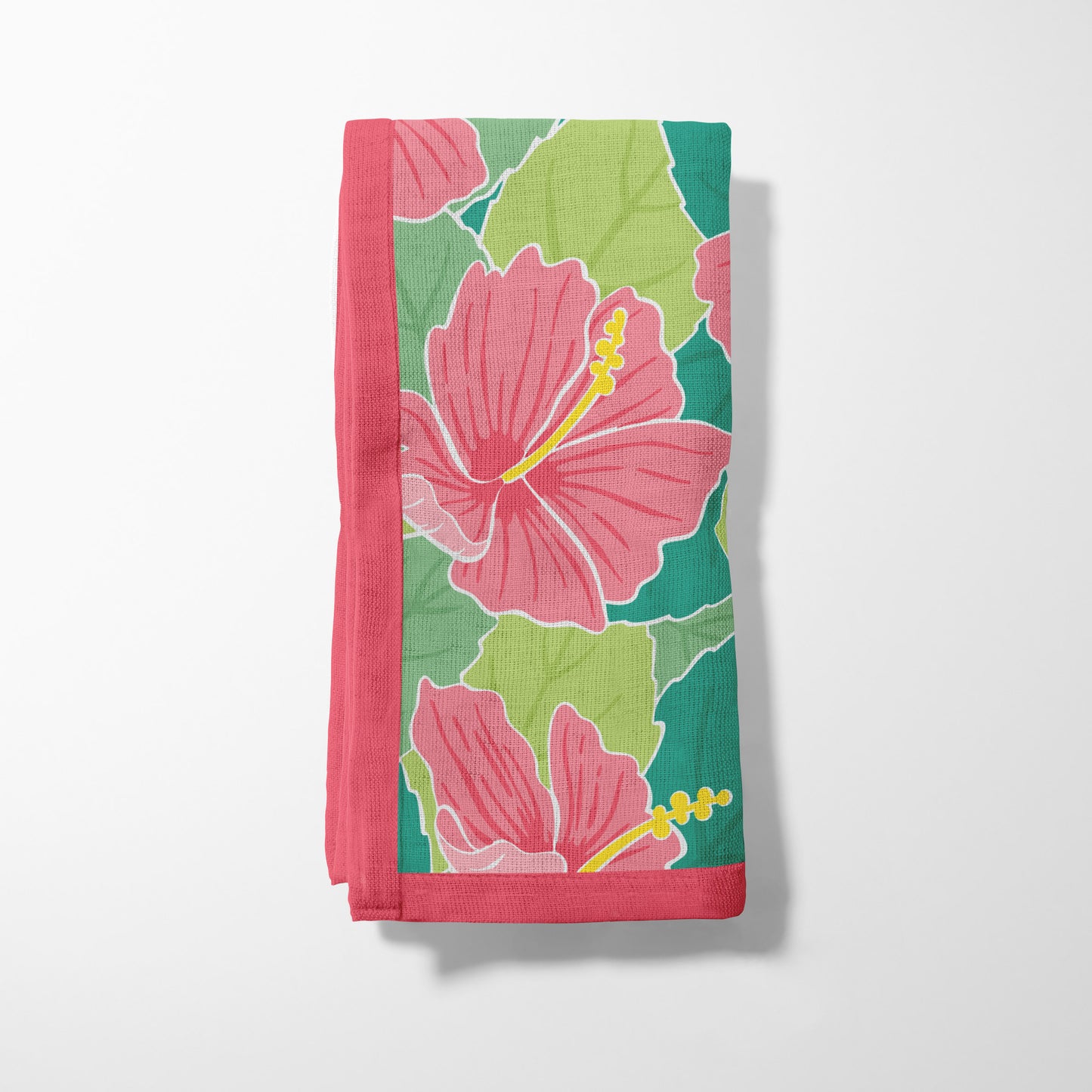 Tropical Hibiscus in Pink Napkin in Organic Cotton Voile