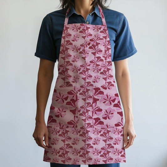 Tropical Cayena Full Chef Apron in Pink & Red in Mid Weight Cotton Twill
