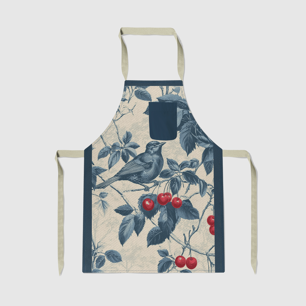 Nestled Cherries Apron in Heritage Navy