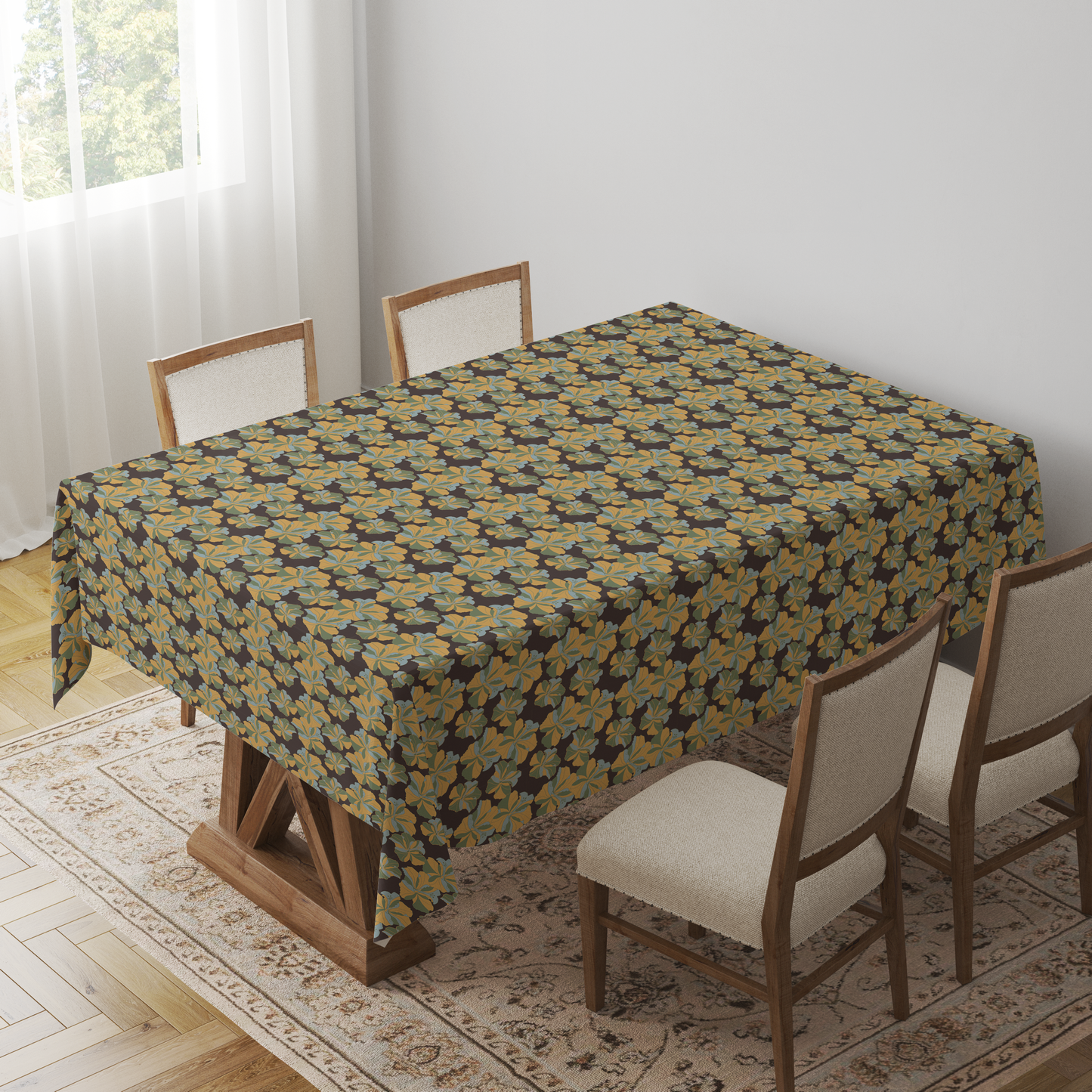 Tropical Cayena Tablecloth in Brown in Mid Cotton Twill