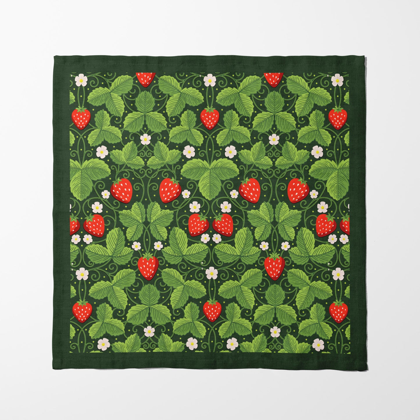 Arts & Crafts Strawberries in Green Napkin in Organic Cotton Voile