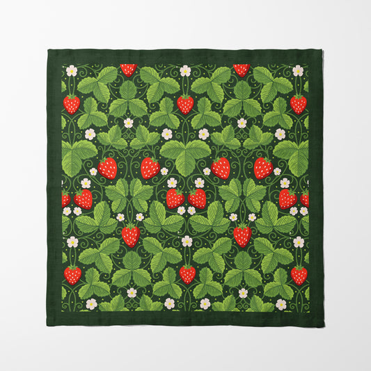 Arts & Crafts Strawberries in Green Napkin in Organic Cotton Voile
