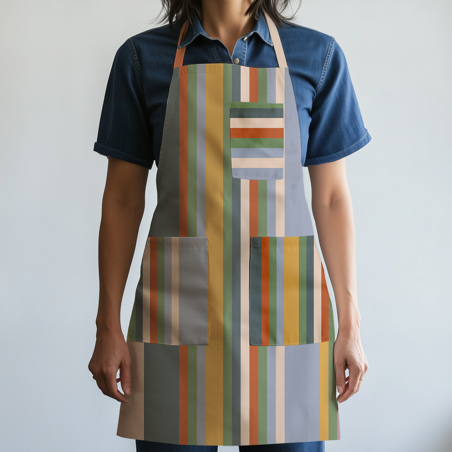Sweet Stripes Full Chef Apron in Mid Weight Cotton Twill