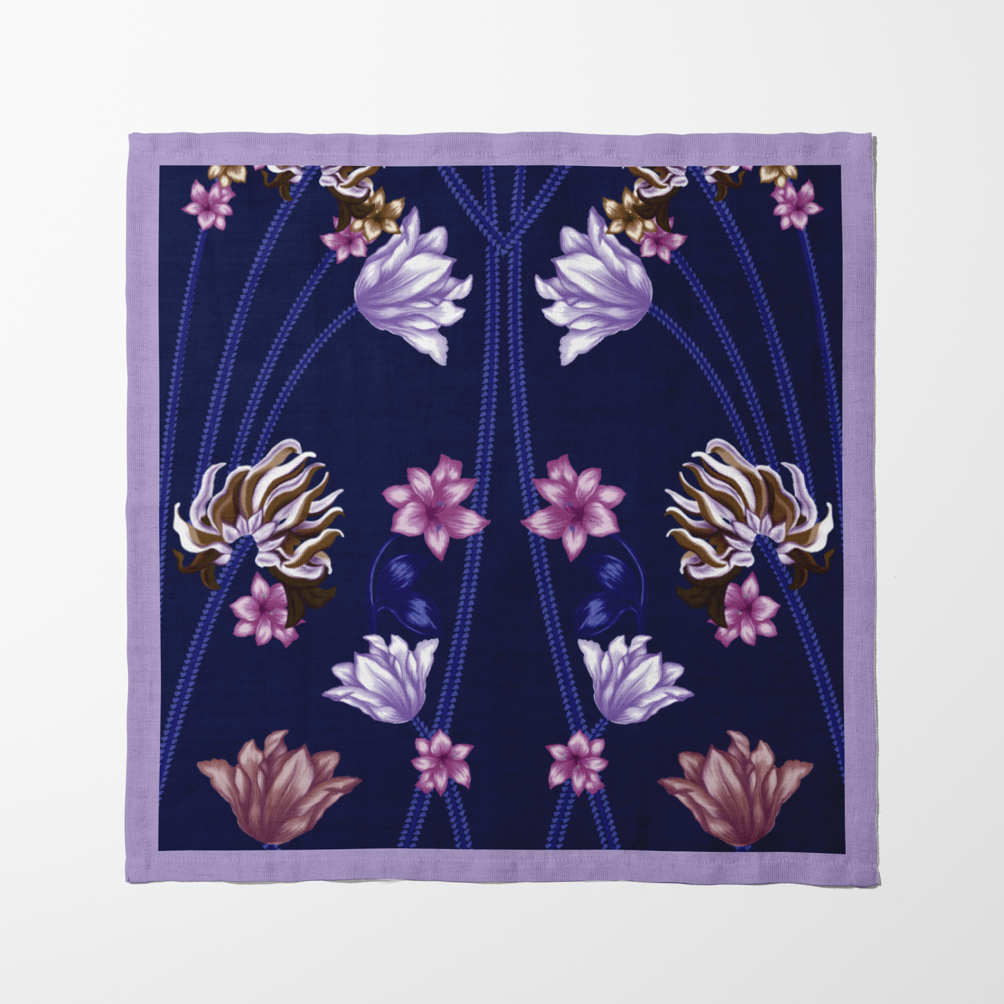 Art Nouveau Floral Napkin - Navy in Lightweight Linen