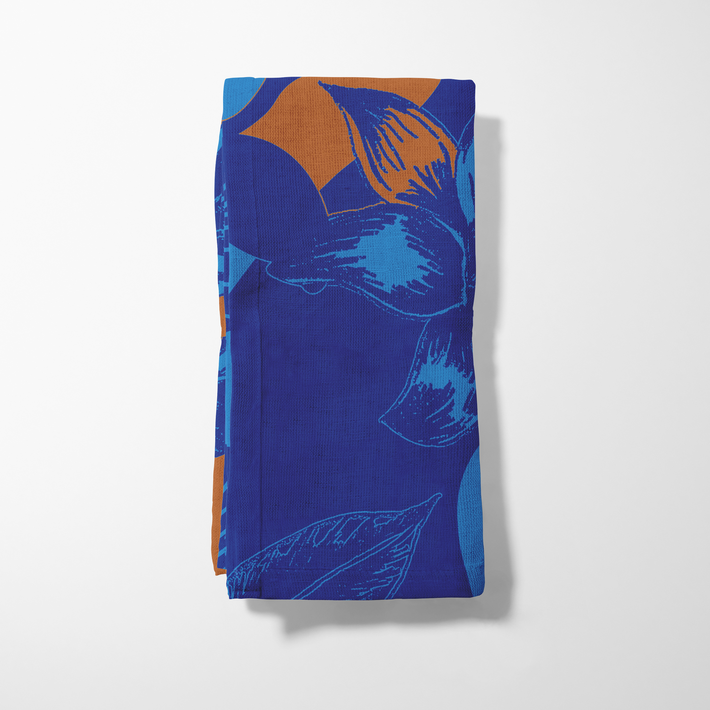 Tropical Paissage Blue & Orange Napkin in Lightweight Linen