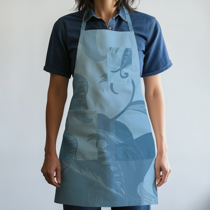 Tropical Paissage Full Chef Apron in Blue in Organic Cotton Canvas Mid Weight