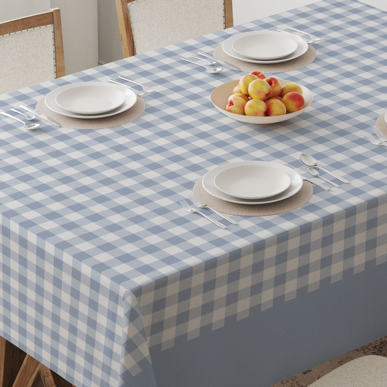 Mini Gingham Tablecloth in Pastel Blue - Mid Cotton Twill