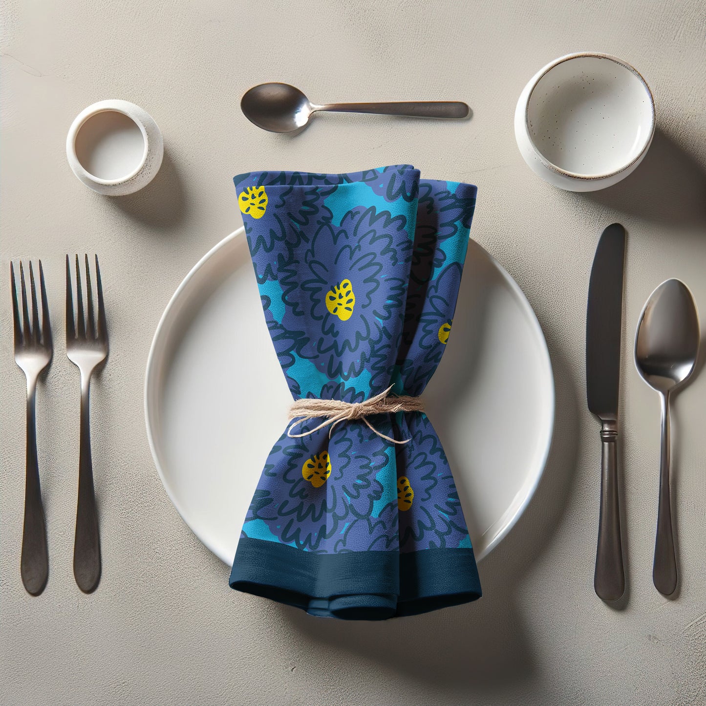 Flower Power - Modern Graphic Floral in Deep Blue and Turquoise