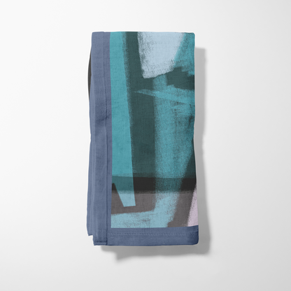 Graphic Lines Napkin with Blue in Lightweight Linen