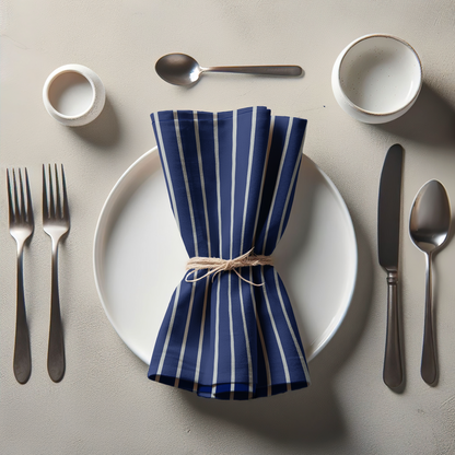 Classic Vertical Stripe Napkin - Navy in Organic Cotton Voile