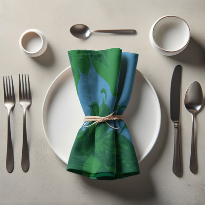 Tropical Paissage Green & Blue Napkin in Lightweight Linen