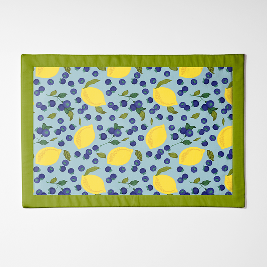 Spring Lemons in Aqua Placemat in Lightweight Linen