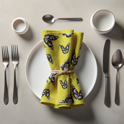 Sweet Butterflies Napkin in Yellow in Lightweight Linen