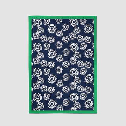 Navy Daisies Tea Towel - Mid Cotton Twill