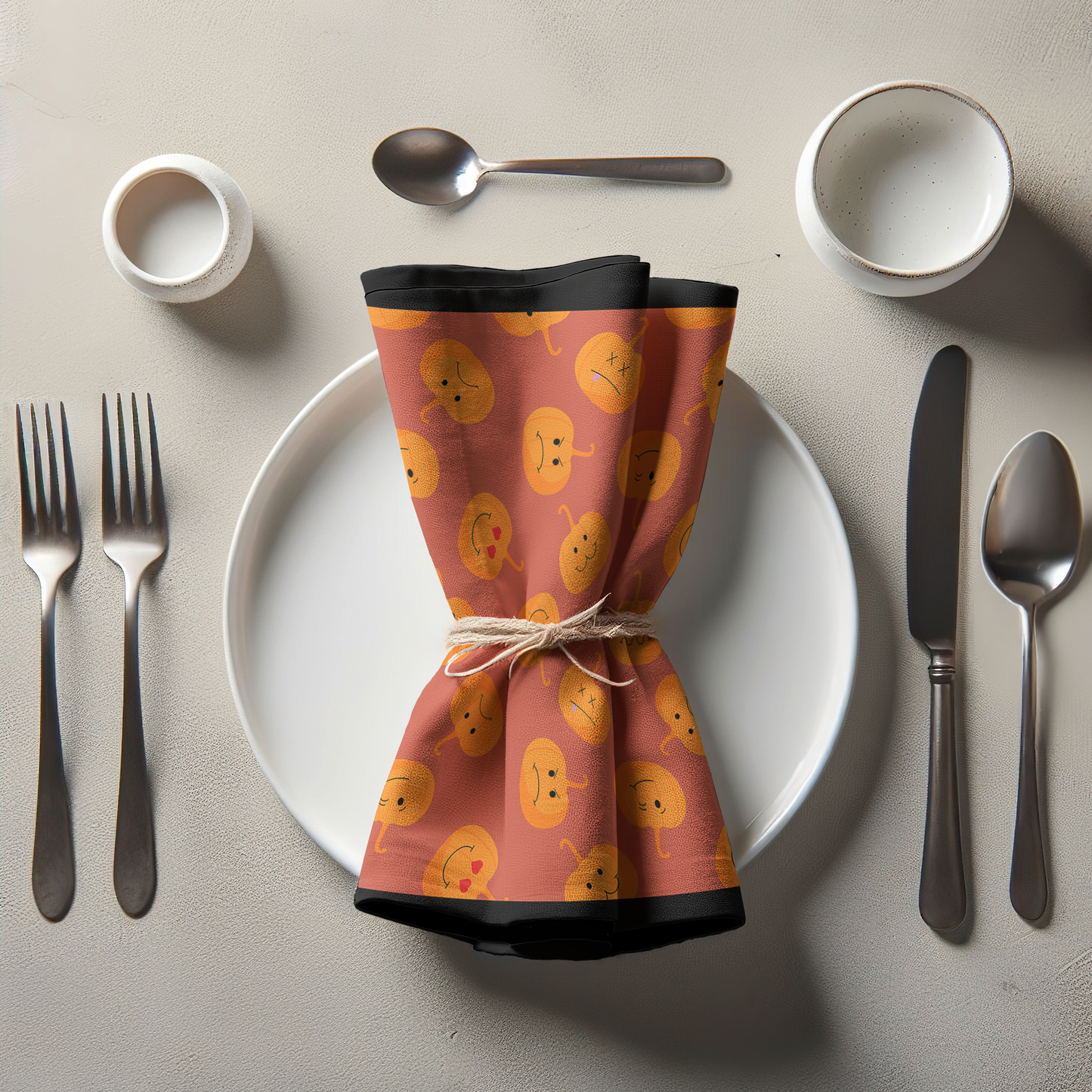 Jack O' Lanterns in Spice Napkin in Organic Cotton Voile