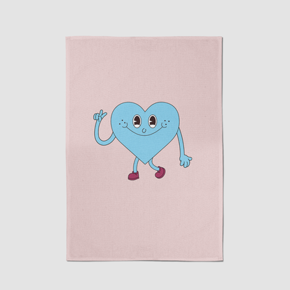 Blue Heart with Valentine Pink Tea Towel