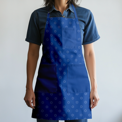 Star of David Full Chef Apron in Dark Blue and White