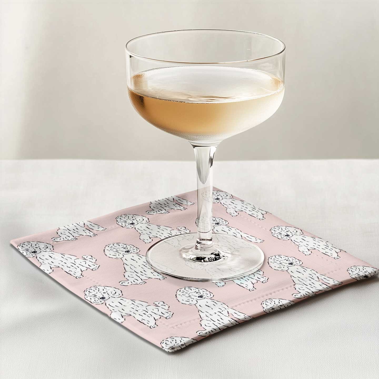 Oy with the Poodles Cocktail Napkin in Pink in Lightweight Linen