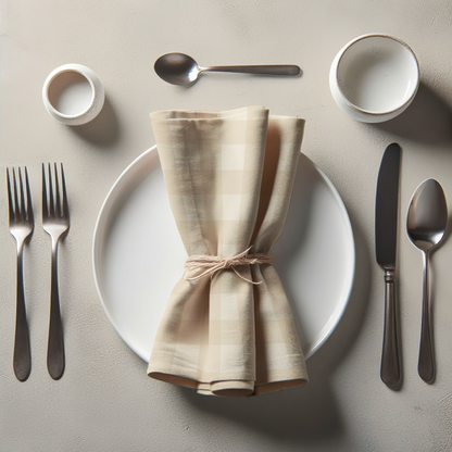 ONE Large Gingham Napkin - Eggshell in Lightweight Linen