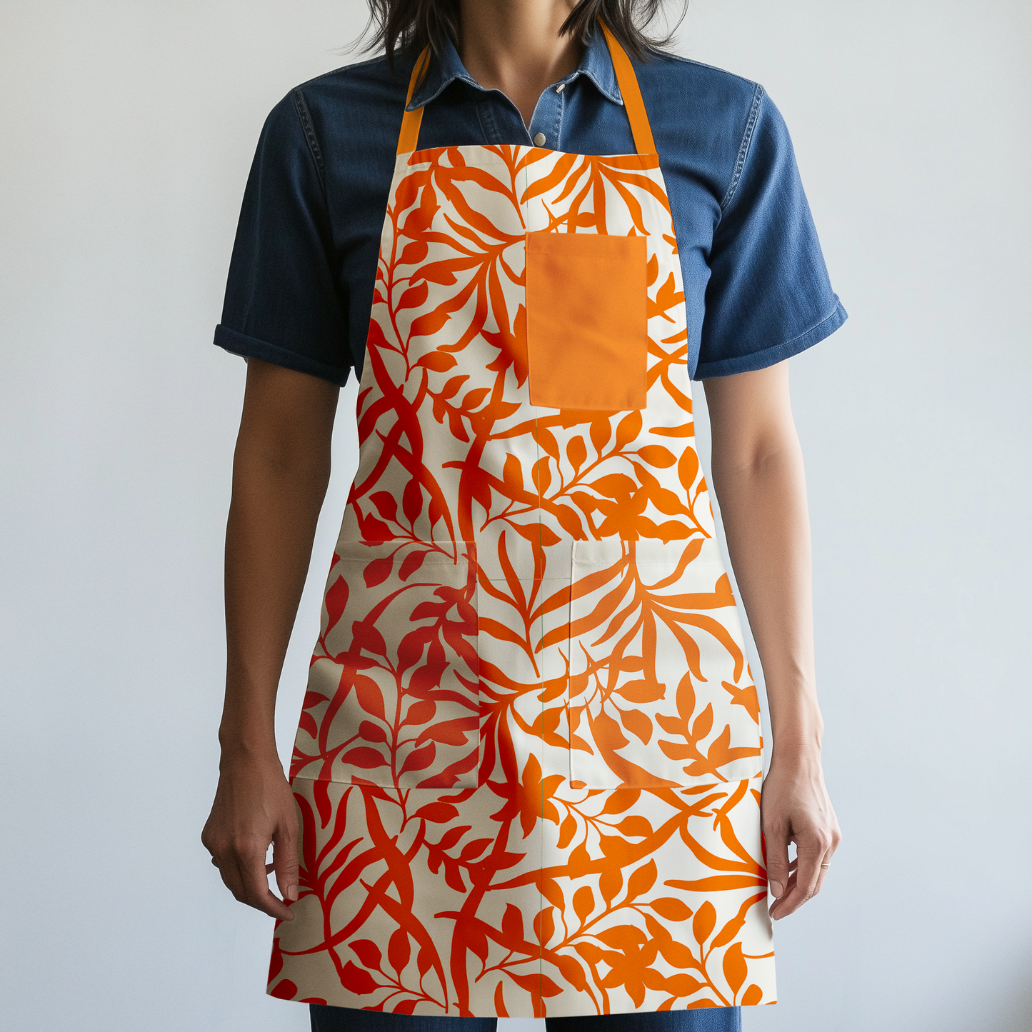 Figi Floral Full Chef Apron in Orange